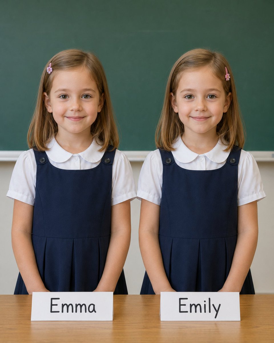 Mindsparkx__'s tweet photo. 99% miss the tiny differences between these twins
Which one is Emma — left or right? https://t.co/5wyFqvZnZv
