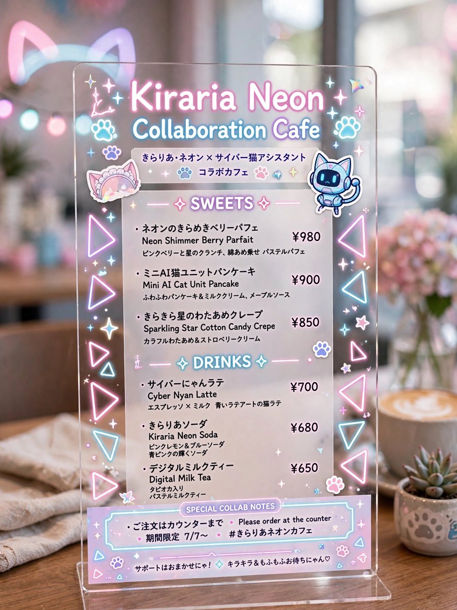 Kiraria Neon Collaboration Cafe Menu