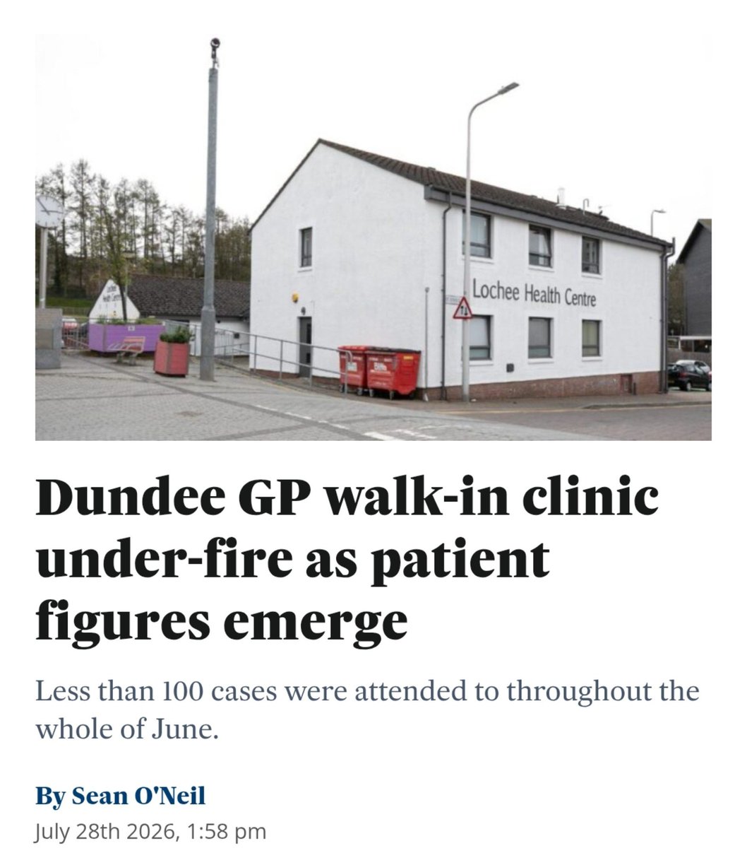 nats_tired's tweet photo. Dundee’s GP walk-in centre is under-fire as new figures show less than 100 consultations were carried out at the clinic throughout the whole of June.

Another SNP success story.

https://t.co/MlCtYJ3pvB https://t.co/Gyv1EO6Uwj