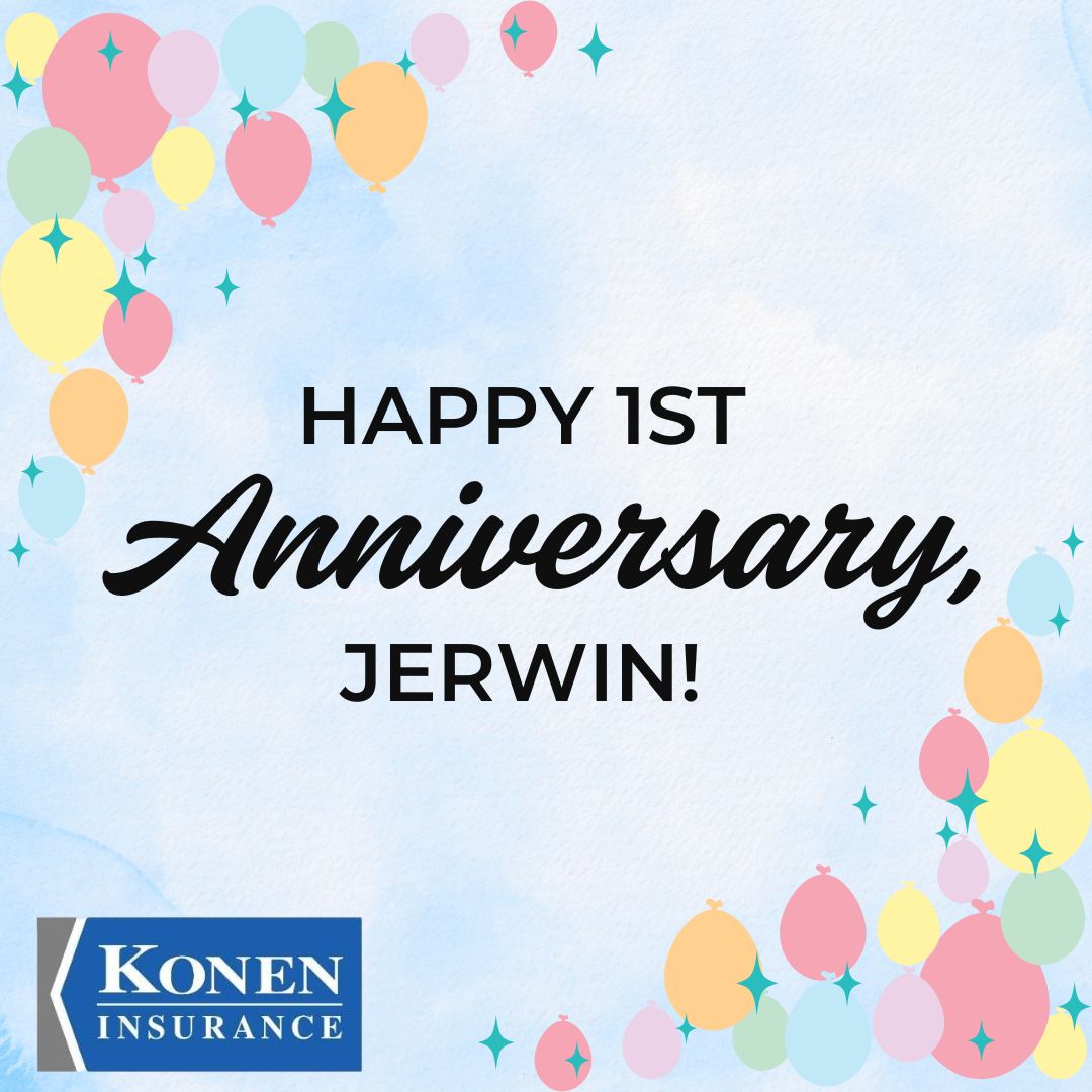 koneninsurance's tweet photo. Please join us in celebrating Jerwin's 1ST anniversary with Konen Insurance! Over the past year, Jerwin has become a valued member of our team, and we appreciate the hard work and positive attitude he brings each day. Congratulations on this milestone, Jerwin! https://t.co/AZGcLnN2mk