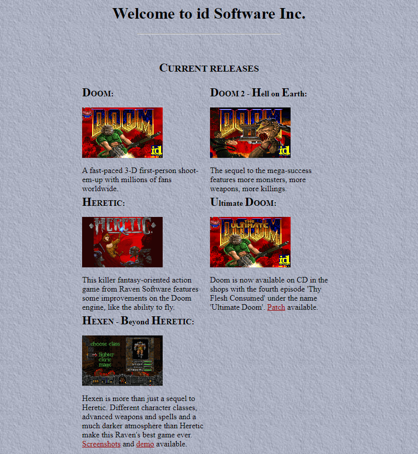 WebDesignMuseum's tweet photo. Welcome to id Software Inc. website in 1996 https://t.co/8Ow00PGJ14