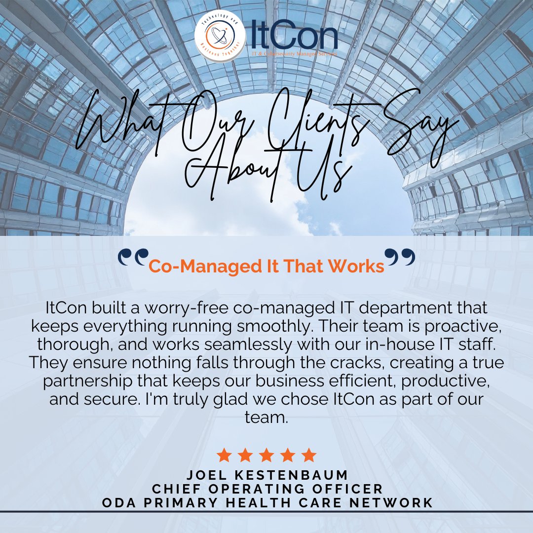 lfreimanitcon's tweet photo. What if your IT partner felt like part of your team? That’s the ItCon difference—proactive, seamless, secure support that keeps your business running. 

Ready for stress-free IT? Book your call 👉 https://t.co/TbWkiKjDSm

#ClientSuccess #ITSupport #ItCon https://t.co/ccYp31yGPd