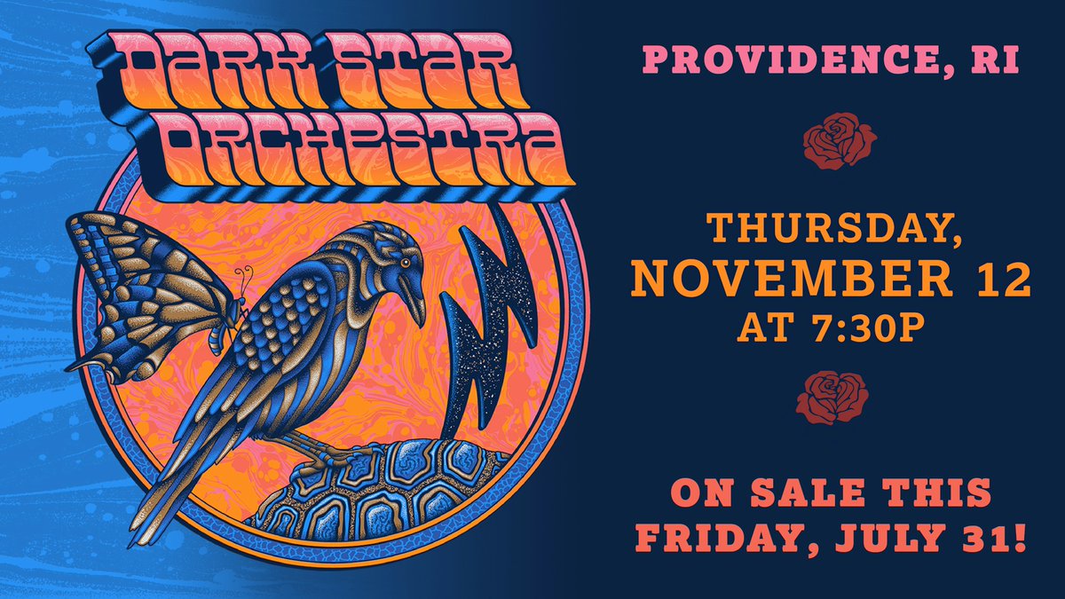 ProvPacRI's tweet photo. Jam at PPAC! DARK STAR ORCHESTRA is bringing the authentic sound, energy, and experience of a Grateful Dead concert to Providence this November...

🌻💀 🦋  Tickets go on sale this Friday, July 31 at 10A!

 #DarkStarOrchestra #GratefulDead #PPAC https://t.co/RpDhMKBsXV