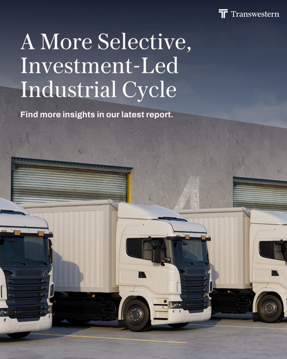 Transwestern's tweet photo. The next chapter of industrial real estate won't be written by consumers. Investment in manufacturing, supply chains and logistics infrastructure is reshaping where demand is coming from. Our latest report explores what this shift means for the market. https://t.co/TBZkPUi8Et