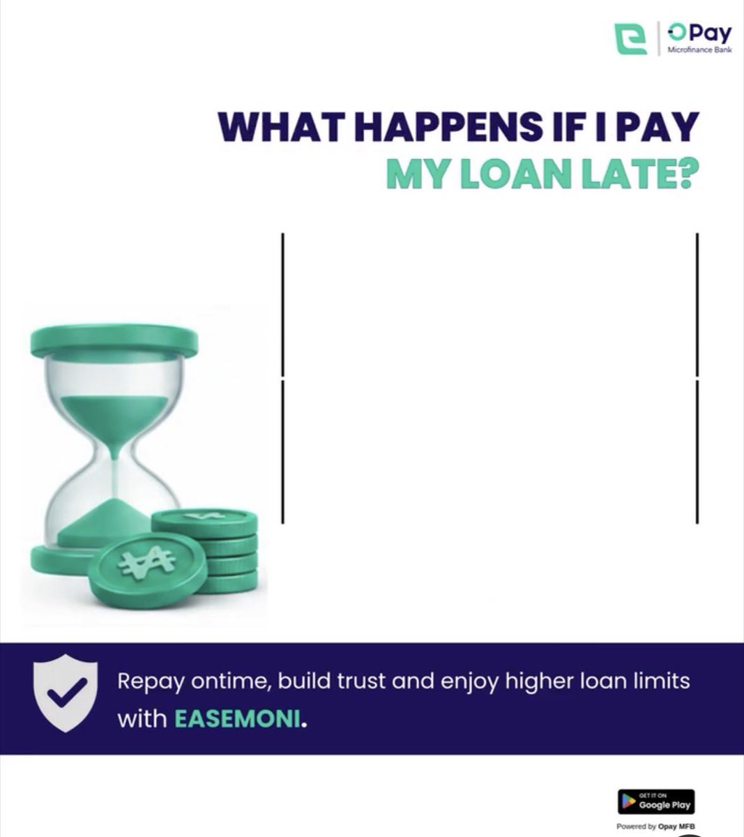 easemoni__ng_'s tweet photo. Repay smart, borrow better!
You can repay your EaseMoni loan before the due date, but the full interest amount still applies.
Late repayments attract a 1% daily rollover interest after the grace period and may affect your credit score and future loan eligibility.
Repay on time https://t.co/QHg3zp8nCk