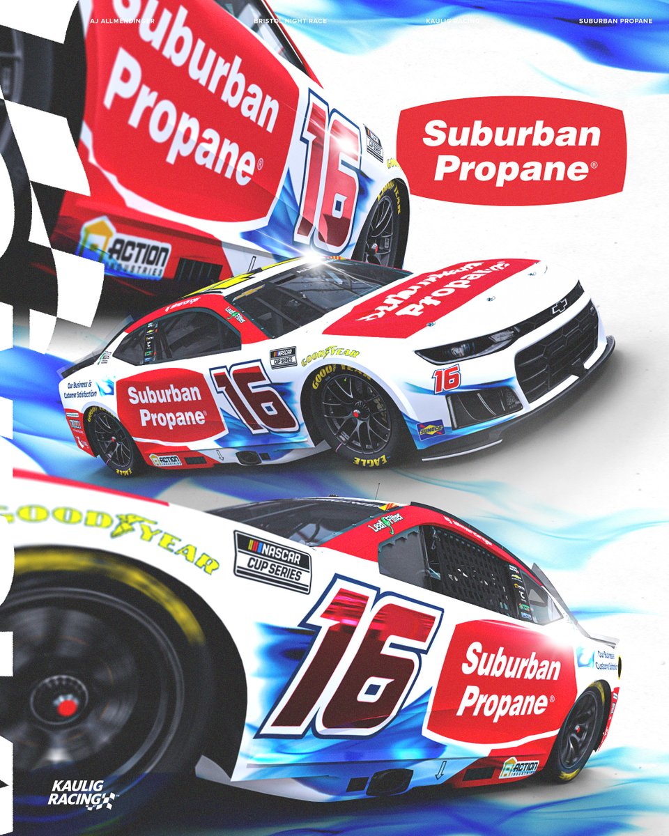 KauligRacing's tweet photo. The flame behind our No. 16 car belongs to @SuburbanPropane!

@AJDinger will drive this hot ride at Bristol Motor Speedway in September! 🔥 https://t.co/11hxquv1rb