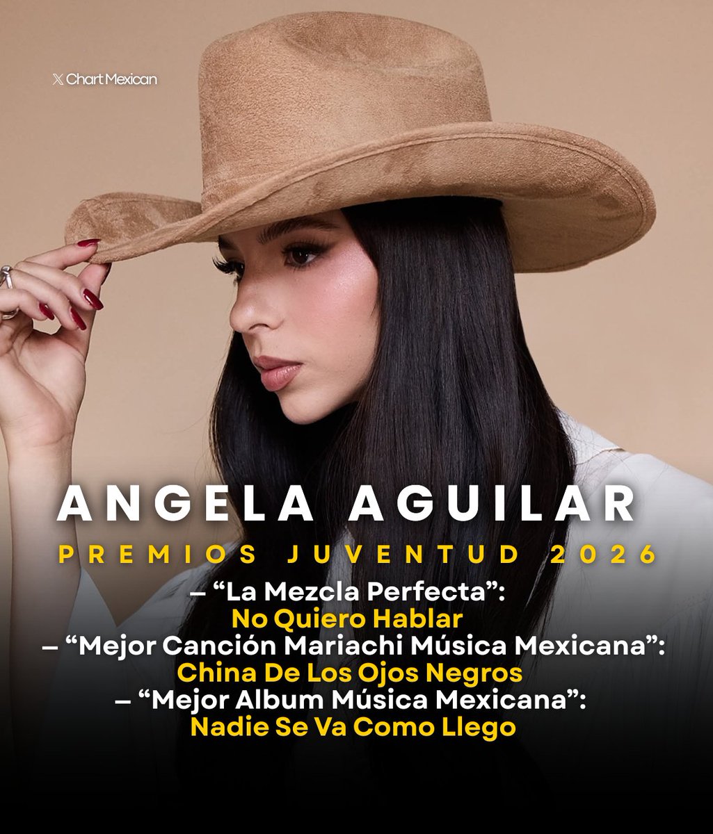 ChartMexican's tweet photo. Angela Aguilar recibe 3 nominaciones en los Premios Juventud 2026. https://t.co/d5yQQhiMce