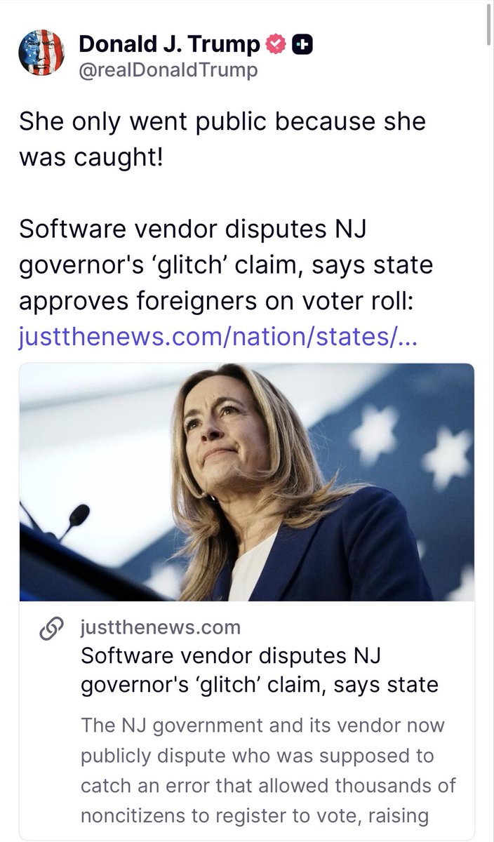 Juliedonuts's tweet photo. President Trump Post:

“She only went public because she was caught!” 💥💥

A well funded, highly coordinated election fraud criminal syndicate to overthrow the Will of We The People. 

THIS IS TREASON. They do NOT get away with it. ☠️👋🏼 https://t.co/x2br7aGaky