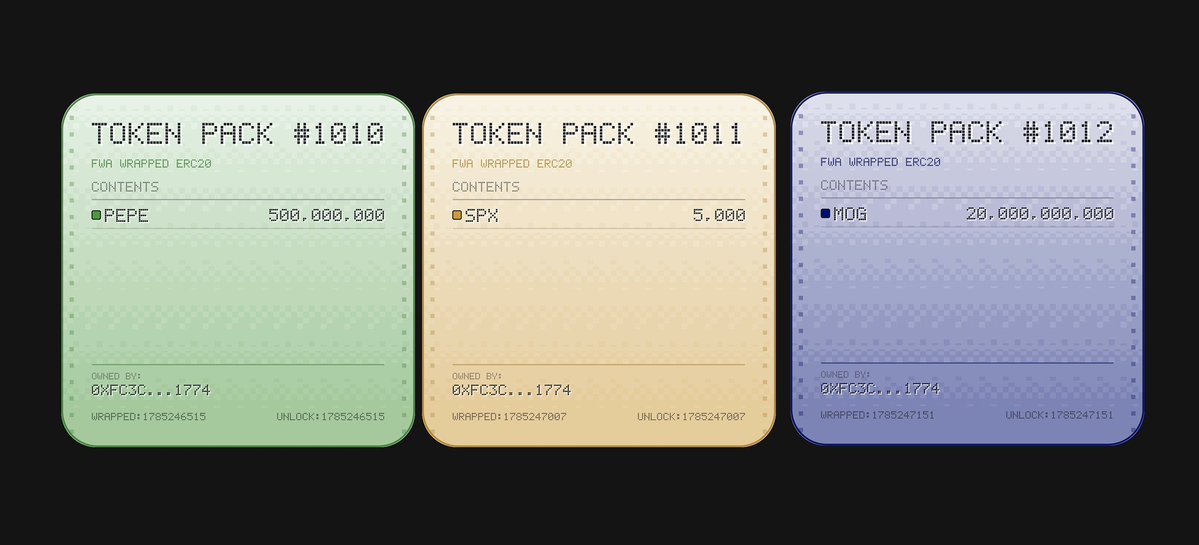 token_works's tweet photo. We've added a few more ERC20s to Fake World Assets:

- MOG
- SPX6900
- PEPE

Should we let people deposit FWA itself? https://t.co/xxSj7e4Ci1