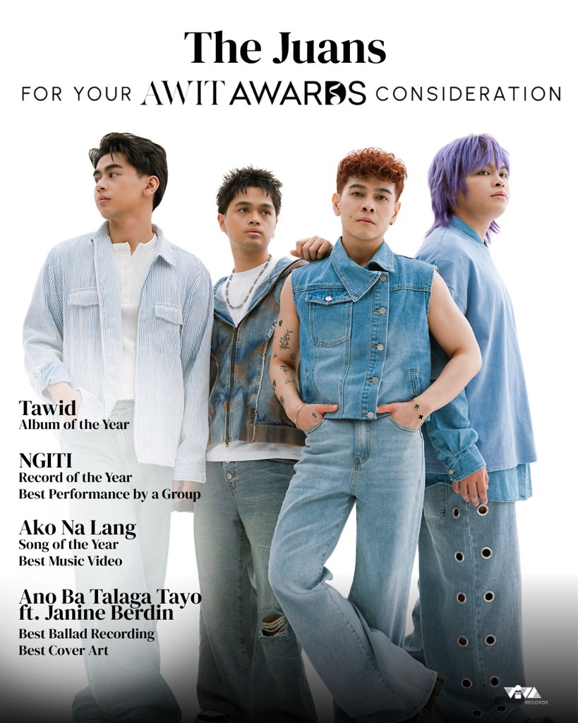 viva_records's tweet photo. For your Consideration @awitawards 💛

The Juans’ Official Entry for the 39th Awit Awards.

Wishing a good luck, @TheJuans_BAND! 🥰

#AwitAwards #39thAwitAwards #ForYourConsideration #OPM https://t.co/vt84NiFa3c