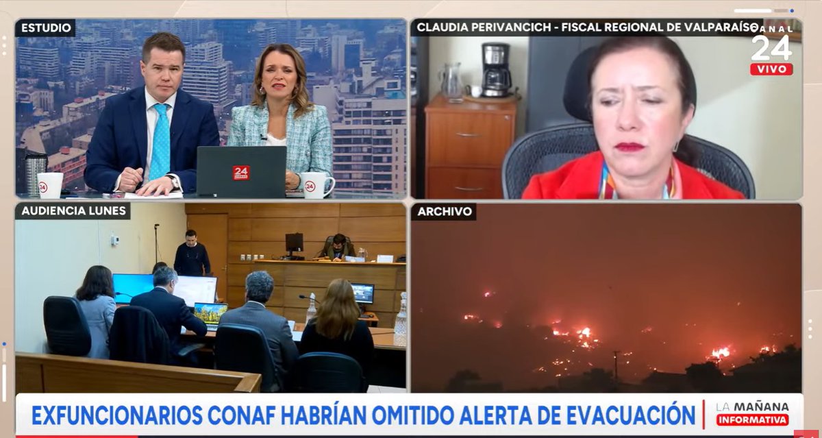 FRValparaiso's tweet photo. 🔴AHORA🔴Fiscal Regional #Valparaíso Claudia Perivancich @FRValparaiso conversó con @24HorasTVN  respecto a la formalización de dos ex funcionarios de @conaf_minagri como autores de cuasi delito de homicidio ocurrido el 2 de febrero de 2024. #Megaincendio que dejó 138 víctimas. https://t.co/6JJrHKD5Ts