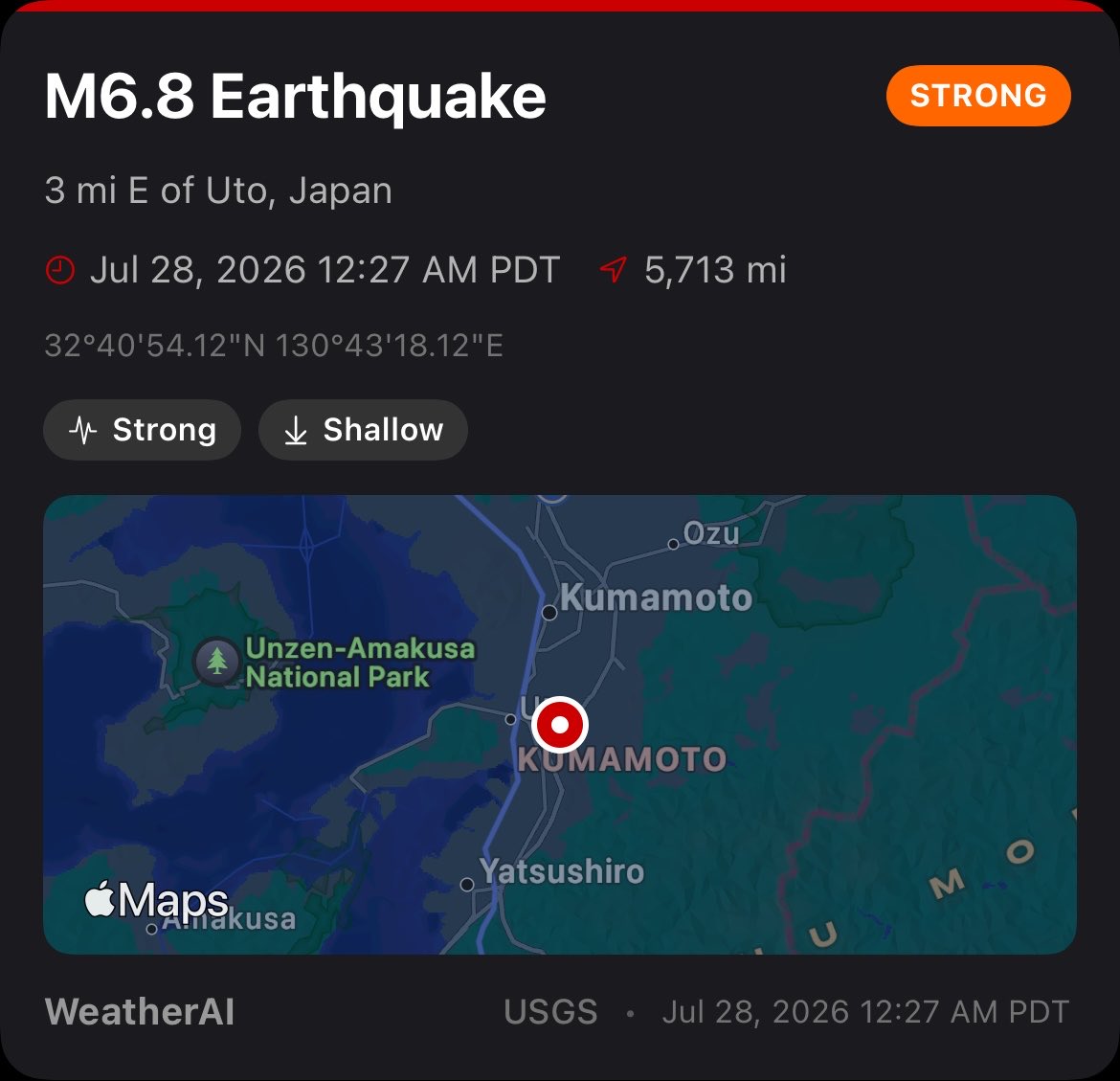 WeatherAI_'s tweet photo. 6.8 magnitude earthquake hit in Japan several hours ago. Hoping people are safe 🙏 https://t.co/HwYjx9L57D