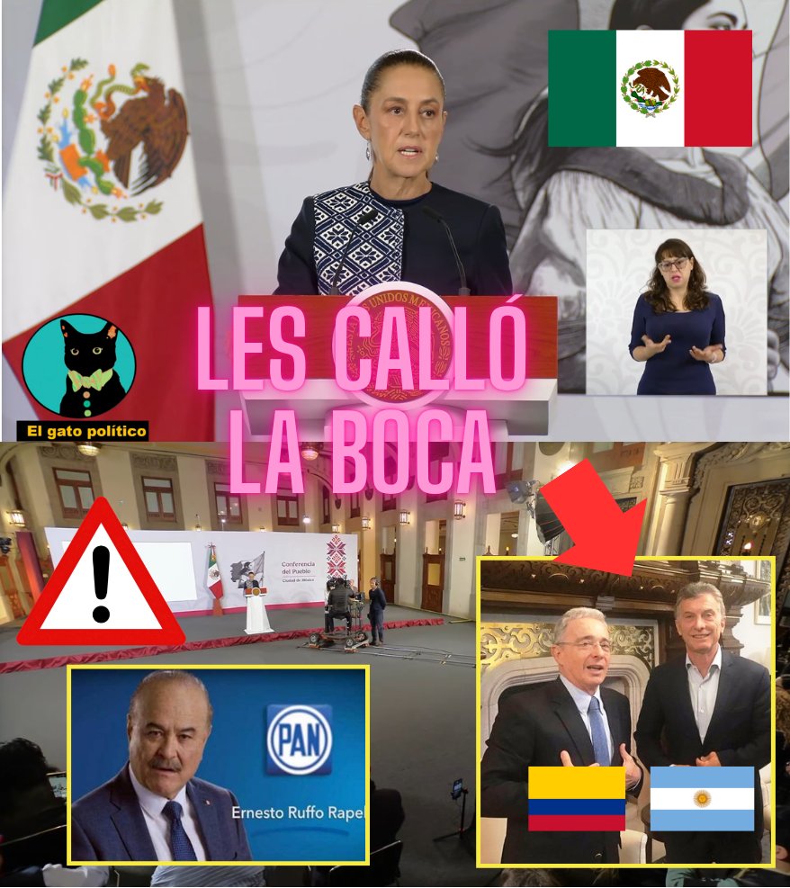 elgatopolitico_'s tweet photo. 🔴​🔴¡Así se habla!
La presidenta de México "desburra" a los 25 expresidentes latinoamericanos de derecha que firmaron exigiendo la liberación inmediata del huachicolero y lavador del PAN, Ernesto Ruffo.
Los mandó a todos a que se eduquen:

"Sería bueno que se informaran [...] Quienes firman diciendo que es un asunto político están equivocados, es un asunto que tiene que ver con un delito [...] hay suficiente información para poder haber obtenido una orden de aprehensión de un juez", les dijo.
#MañaneraDelPueblo 📛📛