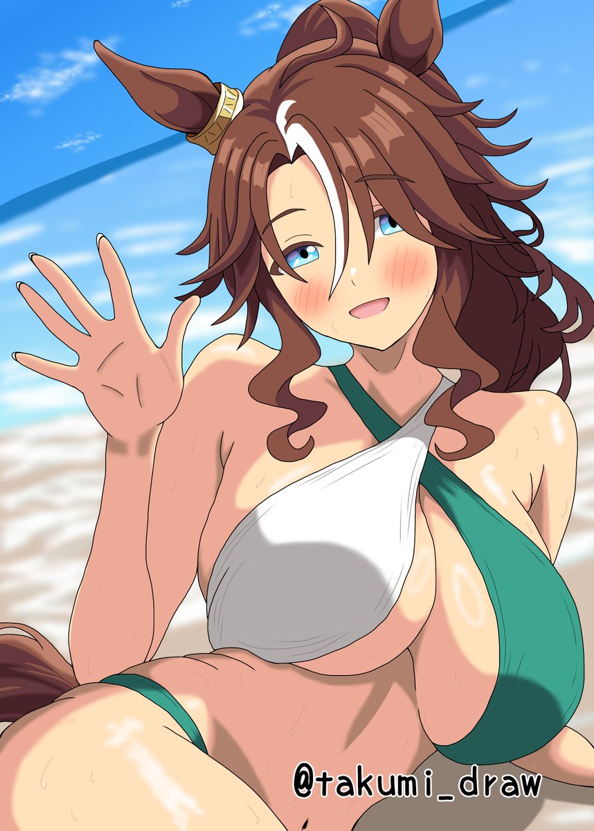takumi_draw's tweet photo. とある海辺で

パーマー「トレーナー！　こっちだよ～！」

#ウマ娘プリティーダービー
#メジロパーマー
#umamusume https://t.co/RSSP8YZAf2