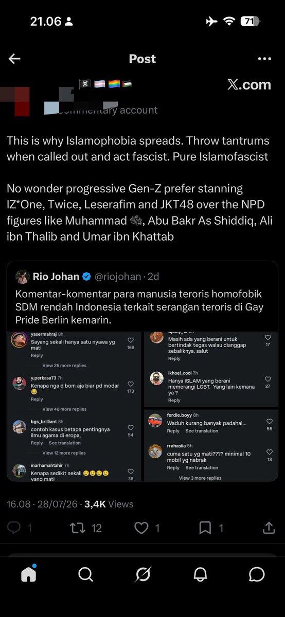 lilaccountz's tweet photo. ini org ngaku agnostic tapi klaim sebagai part of muhammadiyah dan pembela Palestina

make it makes sense lah. Muhammadiyyah dan warga Palestina juga bakal murka dan gaakan mau sebarisan sama org yg ngatain Rasulullah &amp; para sahabatnya yg dijamin surga sebagai org NPD😔💔 https://t.co/mXS313Bxcp