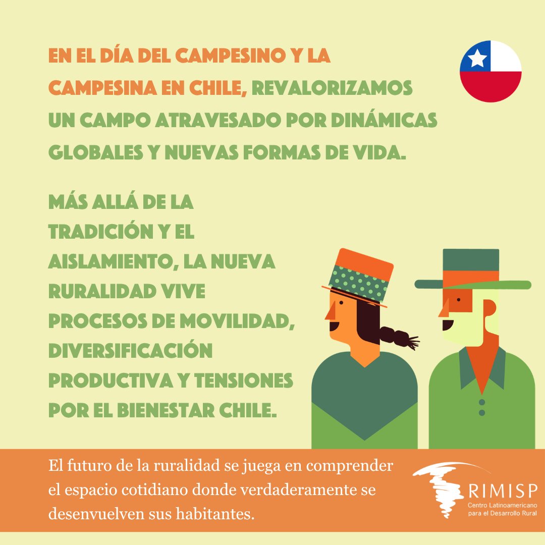 Rimisp's tweet photo. 👨‍🌾👩‍🌾 #DíaDelCampesino y la #Campesina en Chile 🇨🇱
En este día, reconocemos el valor de la agricultura campesina e indígena en la #NuevaRuralidad. El futuro del #DesarrolloRural exige fortalecer las capacidades locales y responder a la diversidad de quienes habitan el campo. https://t.co/n4ksZlDcRs