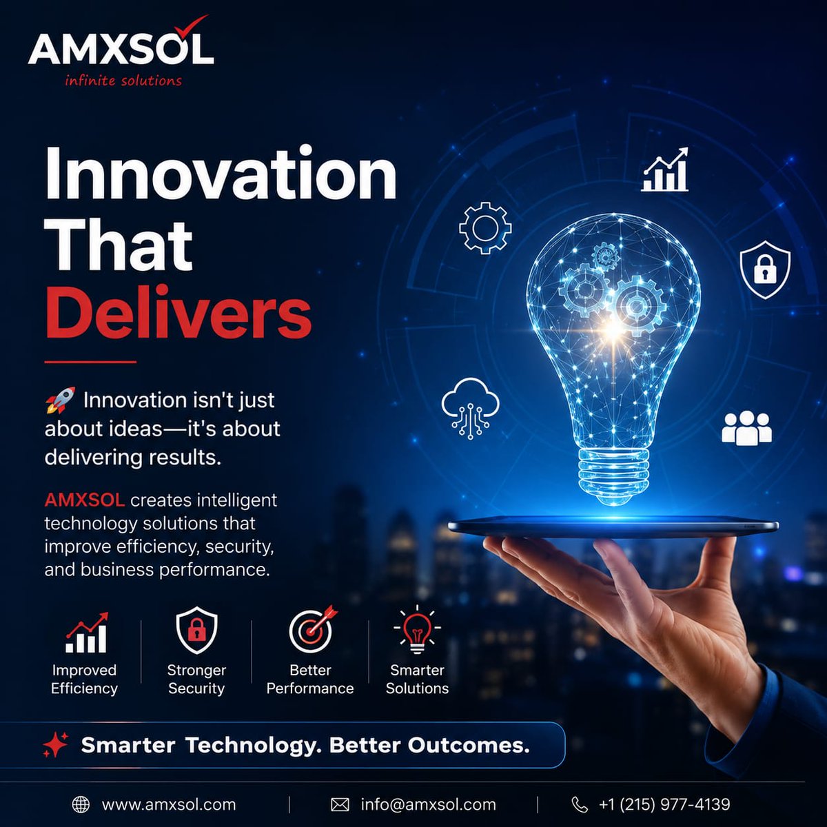 amxsol's tweet photo. Innovation is more than a great idea—it's about creating measurable impact. 
To learn more, 
Follow 👉 @amxsol
visit https://t.co/etOLFwDT5l 
📞 (215) 268-6168 | 
✉️ info@amxsol.com
#AMXSOL #InnovationThatDelivers #DigitalTransformation #BusinessInnovation #TechnologySolutions https://t.co/8jbDTv4lQX