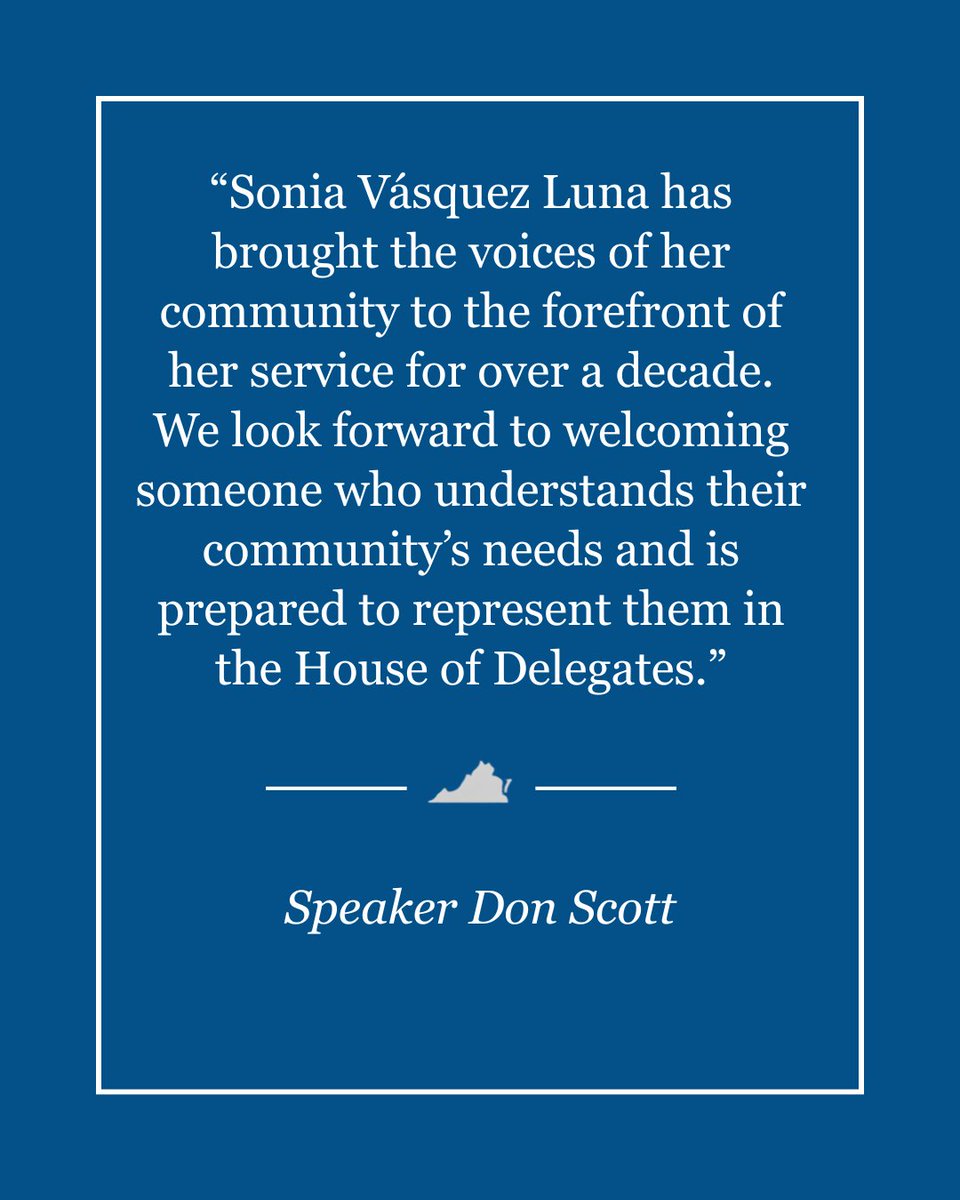 VAHouseDems's tweet photo. Virginia House Democrats are proud to endorse @SoniaVasquezLun for HD-20! https://t.co/n5MjyK1V8T