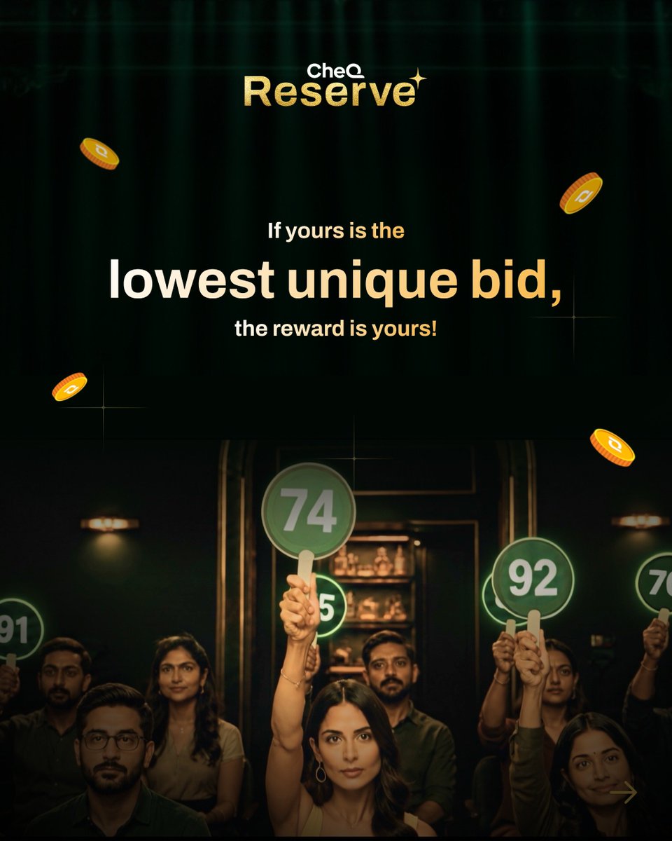 CheQ_One's tweet photo. CheQ Reserve goes live on 30 July.

5 days. 600+ premium products. ₹30L+ worth of rewards.

Everything you need to know before the auctions begin is right here.

Browse the catalogue, pick your favourites, and get your Chips ready.

📅 30 July – 3 August.

#CheQ #CheQReserve https://t.co/1z2Nk63Tnj