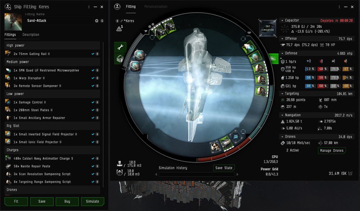 orik_Kado's tweet photo. My favorite EWAR menace: The "Sand-Attack" Keres. ⏳

3x Sensor Dampeners to throw pocket sand directly into the enemy's targeting sensors. Blind them, tackle them, break them.
@EveOnline @JustAbout__ @FenrisCreations https://t.co/YBUnBRpRoj