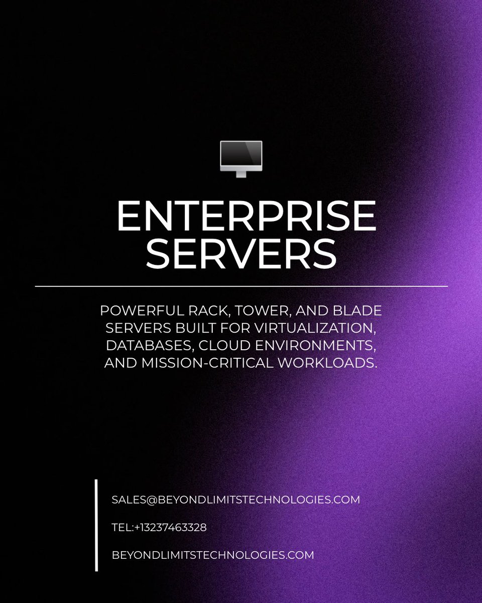 Bltech2026's tweet photo. Our solutions include:
🖥️ Enterprise Servers
💾 Storage Solutions
🌐 Networking Equipment
⚙️ Server Components

📩 Contact Beyond Limits Technologies to discuss your IT hardware requirements.
#BeyondLimitsTechnologies #EnterpriseIT #ServerSolutions #DataCenter #Networking https://t.co/jOMbBNVdOI