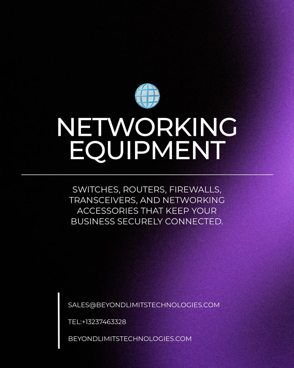 Bltech2026's tweet photo. Our solutions include:
🖥️ Enterprise Servers
💾 Storage Solutions
🌐 Networking Equipment
⚙️ Server Components

📩 Contact Beyond Limits Technologies to discuss your IT hardware requirements.
#BeyondLimitsTechnologies #EnterpriseIT #ServerSolutions #DataCenter #Networking https://t.co/jOMbBNVdOI