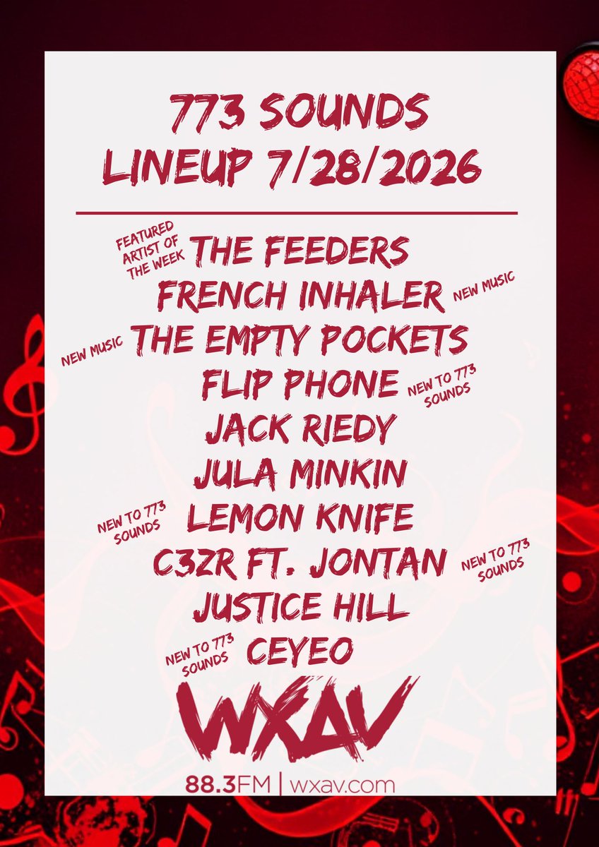 wxav883's tweet photo. Also, new music from @theemptypockets & French Inhaler. Plus new to the show @flipphonemusic, @ceyeoactual, & C3zr #localmusic #chicagolocalmusic #collegeradio (2/2) https://t.co/fc4CyqHWJH
