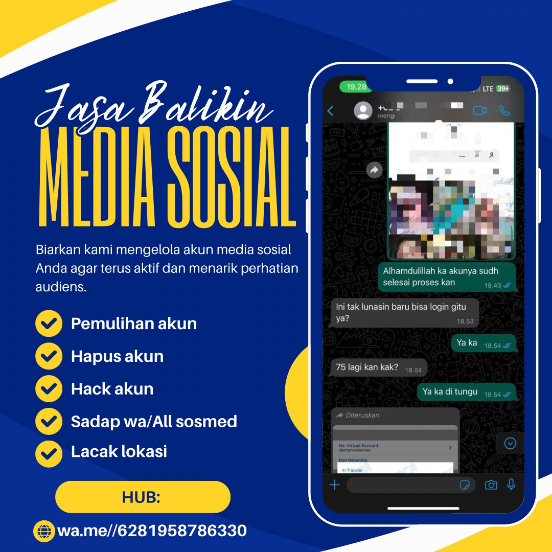 aizrys's tweet photo. OPEN JASA LAYANAN BALIKIN/PULIHIN AKUN SOSMED : ✅

(pulihkan akun,hapus akun,hack akun,sadap wa,dan lacak lokasi)

> Instagram  > Whatsapp
> Facebook   > Telegram
> Tiktok          > Goggle/Gmail
> Twitter/X    > Dll

Konsultasi? Fast respon whatsapp di bio 
#zonauang https://t.co/XM4X9pMShp