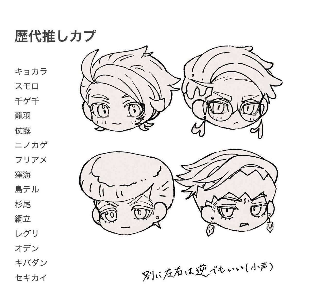 kyowkolv's tweet photo. 歴代推しカプ一覧自分用にデフォルメでちまちま描き始めた 楽しい https://t.co/Dd20xtnOTI