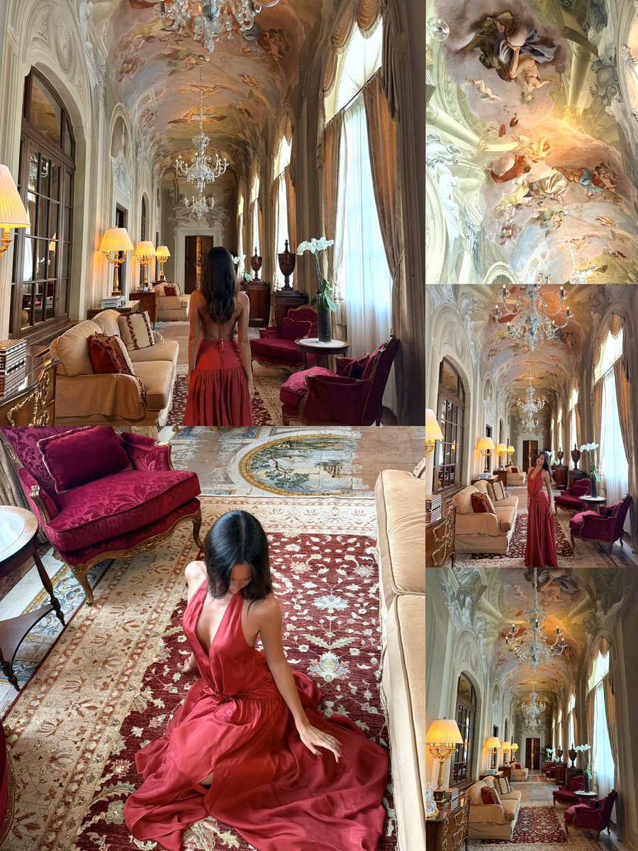 Gisar's tweet photo. 🪽 Florence—Italy. 
I've always been captivated by art galleries, especially their ceilings. This room carries such quiet elegance, and its warm palette couldn't have complemented my dress more beautifully. https://t.co/Enrn2suh3D