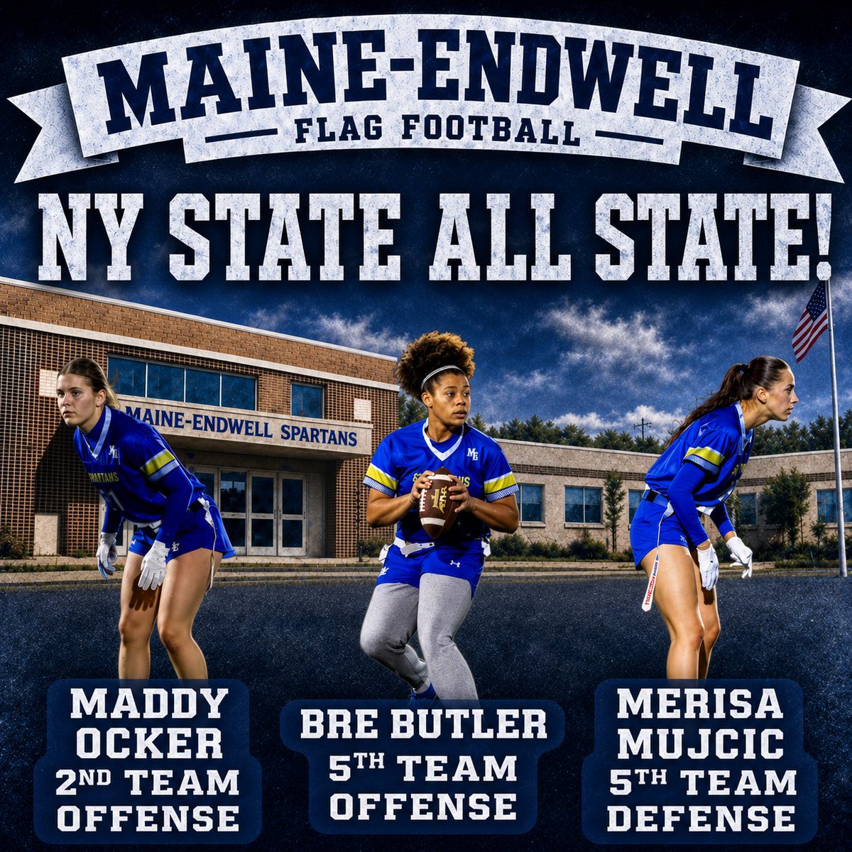 MEVarsityFlag's tweet photo. Congratulations to our players that were selected to NY State All State Teams. Maddy Ocker- 2nd Team Offense, Bre Butler- 5th Team Offense and Merisa Mujcic- 5th Team Defense
@madalynocker @BreannaBut32556 @MECSDathletics
@nysswa https://t.co/5a2Z5sGuGO
