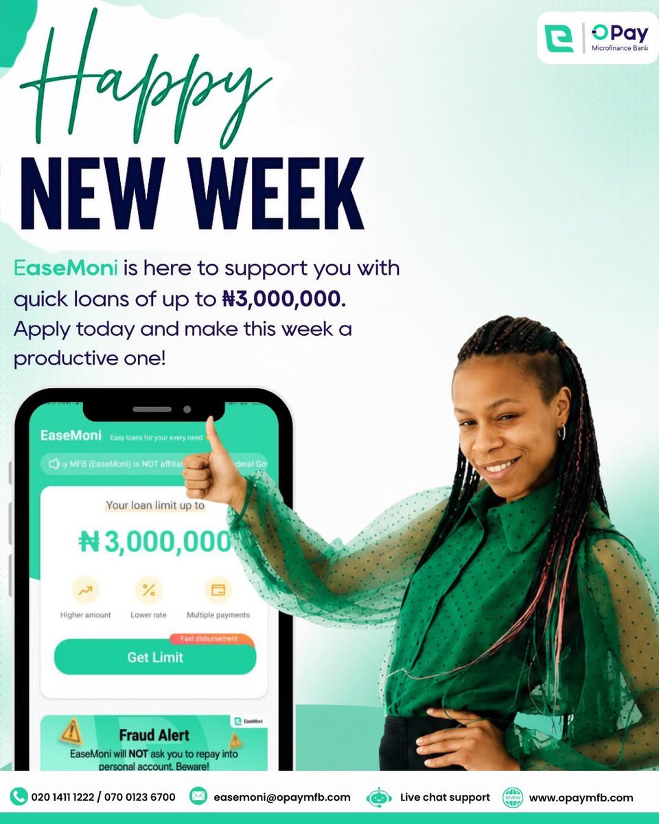 easemoni__ng_'s tweet photo. Happy New Week!
A new week brings new opportunities. Let nothing hold you back—when you need financial support, EaseMoni is here for you.
Apply today and start your week with confidence.
#HappyNewWeek #EaseMoni #NewWeekNewGoals #QuickLoans #NoCollateral #FastDisbursement https://t.co/DLicXMh5vy