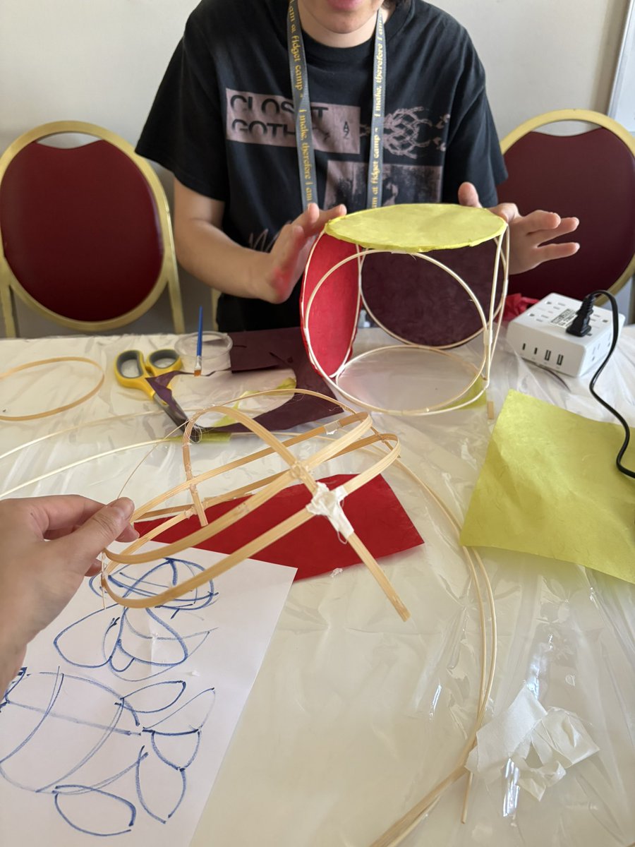 michellehui's tweet photo. turns out the cure for adulthood is just. summer camp. but for adults!

(first half of sf fidget camp: making torches, fabric dye, motors, receipt printer murals) https://t.co/QSZJhU4QAg