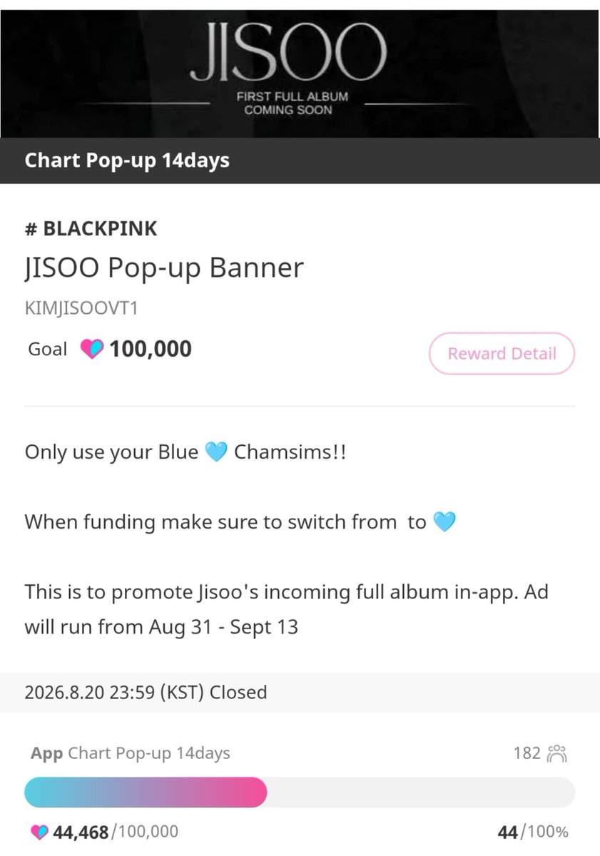 BLINKVotingPage's tweet photo. BLINKS, DROP YOUR 💙 BLUE CHAMSIMS FOR #JISOO ON IDOL CHAMP. CLICK THE LINK- https://t.co/AqDJ8Xg7pj

JISOO Pop-up Banner https://t.co/DXlc2a3km0