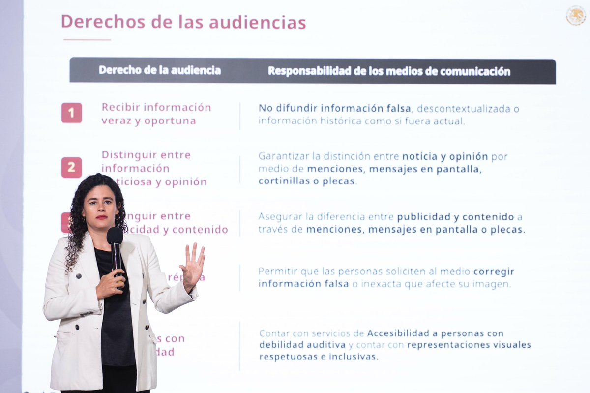 LuisaAlcalde's tweet photo. Hoy, en la #MañaneraDelPueblo, junto con la presidenta @Claudiashein , presenté los nuevos Lineamientos Generales para la Protección de los Derechos de las Audiencias en radio y televisión.

Iniciamos consulta pública para enriquecer este instrumento. https://t.co/kS18fs92Ek