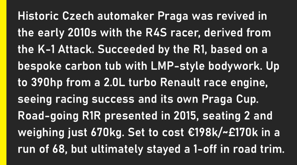 ObscureSupercar's tweet photo. 🇨🇿 Praga R1R

2015  •  2.0L I4 turbo  •  390bhp  •  160mph  •  €198k/~£170k

📸 Evo/Praga
#osotd #supercars #praga https://t.co/E2sDPJplOq