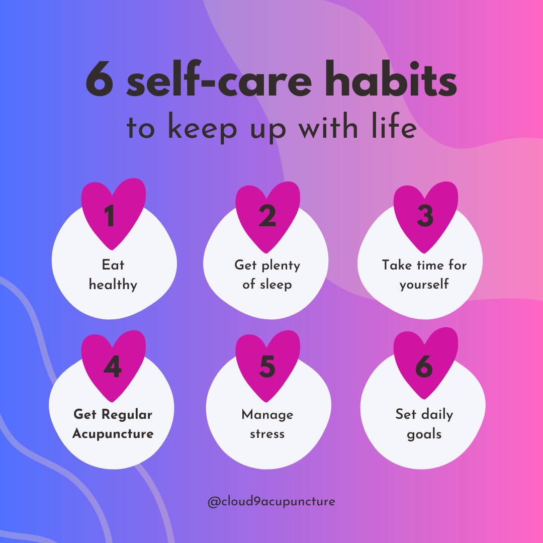 Cloud9AcuSparks's tweet photo. Boost your well-being with these 6 self-care habits! ๐ #acupuncture #vitality #selfcare #cloud9acupuncture #greenvillesc #yeahthatgreenville #greenvilleacupuncture #neuropathy #fibromyalgia #autoimmune #lymes https://t.co/lnZltiCNzS