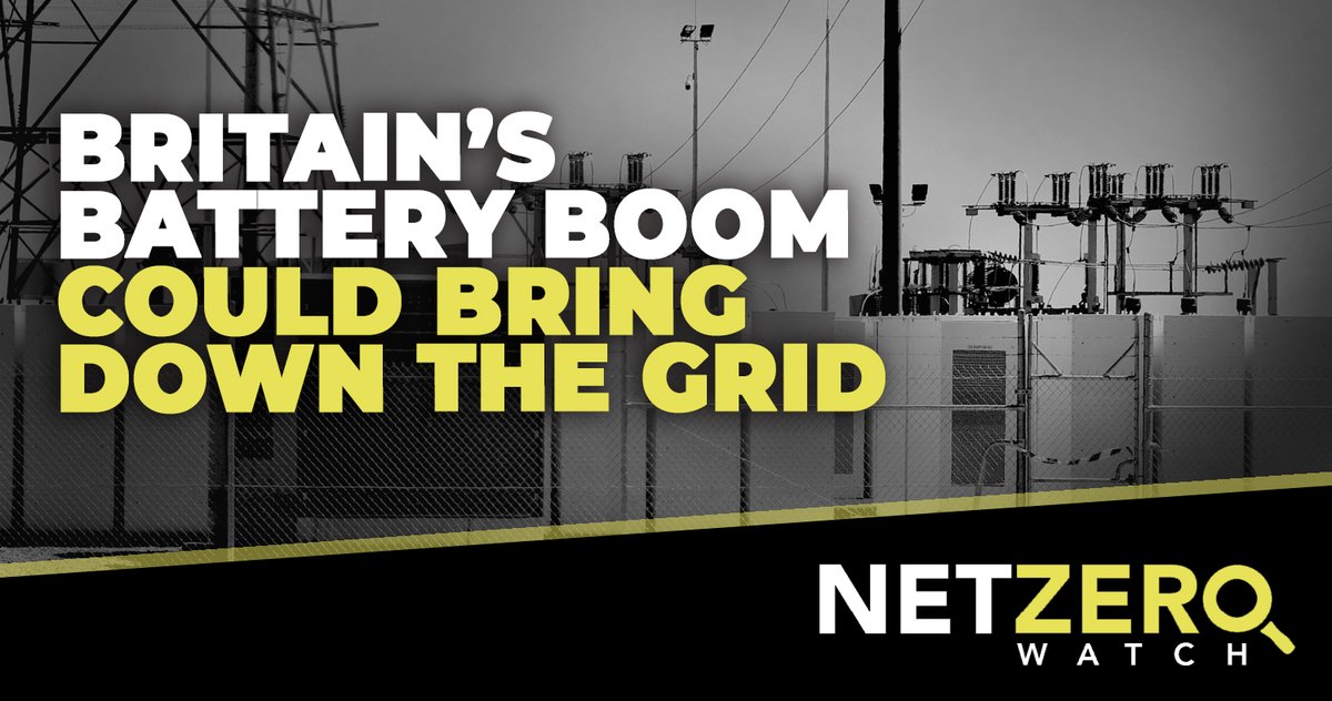 NetZeroWatch's tweet photo. The thousands of batteries being deployed to stabilise Britain’s electricity networks could bring down the grid, government experts have warned. Ministers have been warned of the risk of a crash if operators all try to charge up their batteries at the same time to avoid an energy shortage.

#CostOfNetZero