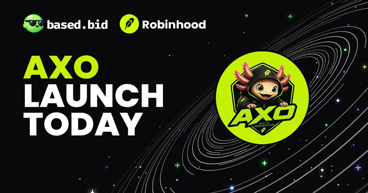 basedbidx's tweet photo. $AXO launches today on https://t.co/YZ7bYdTWXW 🦎

3% of every @AXO_rh trade auto-drops to holders - starting in ETH, expanding into RWA soon.

Built on our Fee Builder tech, live on Robinhood Chain, launching at a 5K MC. 

Keep your bells on. 🔔😎 https://t.co/Ofx3FR4539