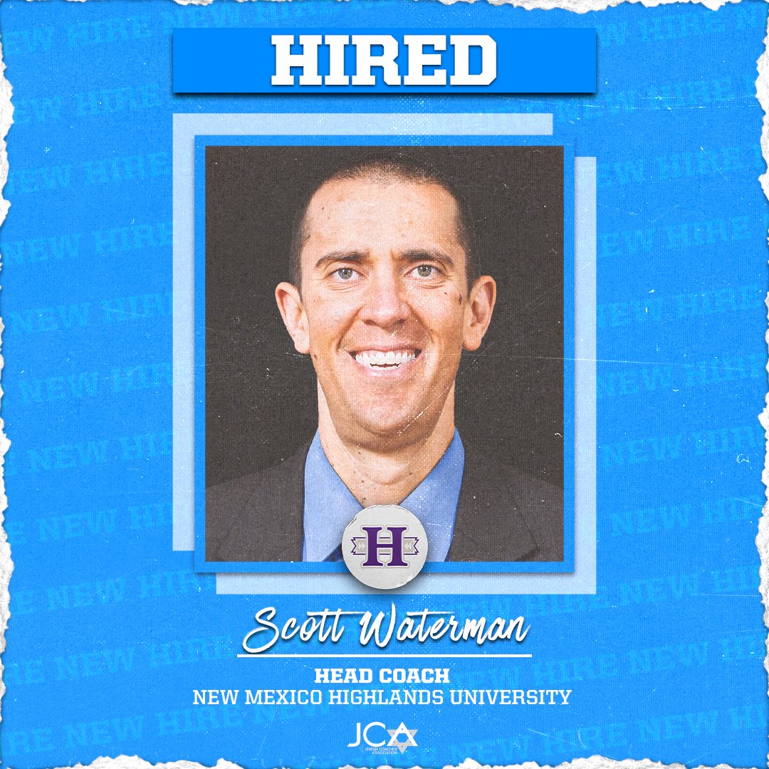 JewishCoaches's tweet photo. 𝐇𝐈𝐑𝐄𝐃‼️

Congratulations to Scott Waterman on being named Head Coach for Men’s Basketball at New Mexico Highlands 👏📈 @CoachWaterman @NMHU_Basketball 

#JCA | #JewishCoaches https://t.co/9aYnpTu88m