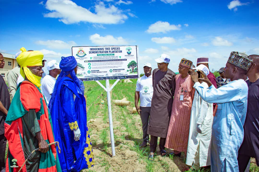 GreenerSpaceNG's tweet photo. Greener Space Foundation for Environmental Sustainability (GSF) successfully launched Phase Three – Indigenous Species Recovery and Ecosystem Restoration Initiative at Federal University Gusau.
 Our Indigenous Trees • Our Heritage • Our Future.

#GreenerSpaceFoundation #Climate https://t.co/HWu43DeCy0