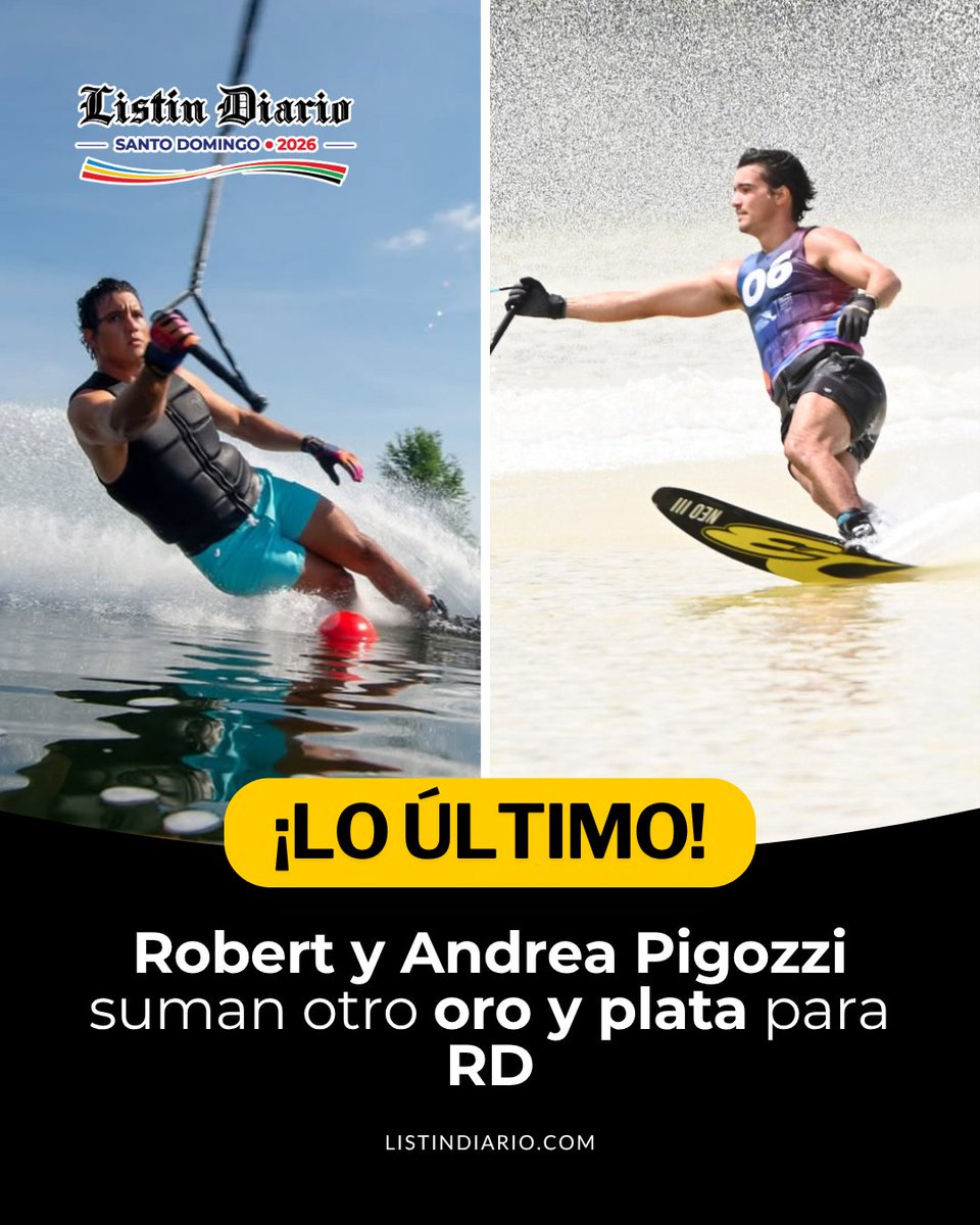ListinDiario's tweet photo. #LoúltimoLD | Los dominicanos Robert y Andrea Pigozzi ganaron oro y plata en la categoría slalom masculino de esquí náutico, en los Juegos Centroamericanos.

#Robert #Andrea #HermanosPigozzi #ListínDiario https://t.co/5KqYqAD2u0