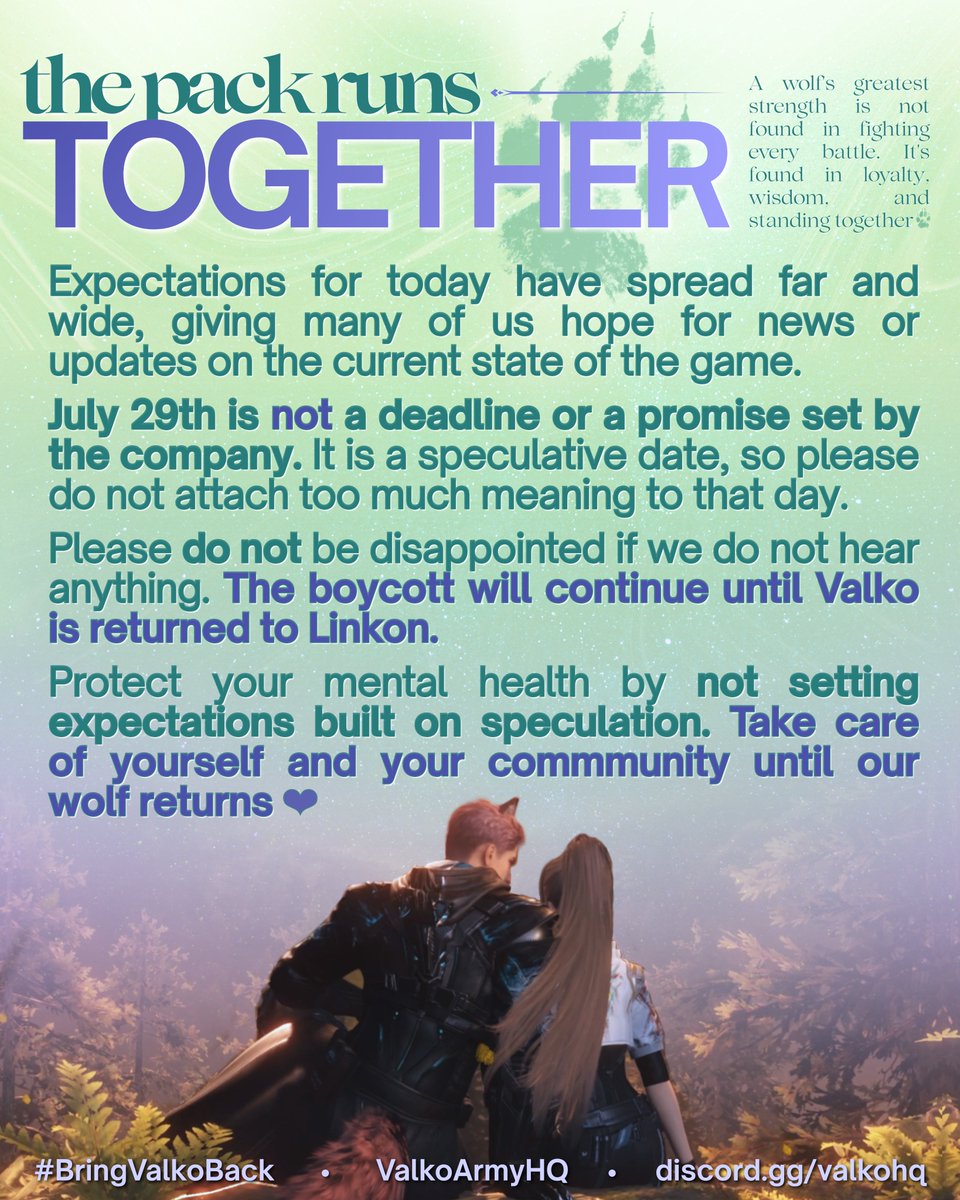 LenaInLinkon's tweet photo. ❕OUR ONLY DEADLINE IS WHEN VALKO IS BACK❕

I know a lot of hope is riding on the end of the month but we also know there are sensitive dates in China coming up and we simply don't know what to expect. 

One thing we know for sure is that we will keep fighting until Valko is back with us, that we've achieved amazing things together and that we will hold Infold accountable even if they decide to be difficult. 

So check on your friends and manage your expectations. Let's not set any deadlines that could let us down. 

#ValkoIsLoved #BringValkoBack #ValkoIs6thLI #ValkoIsValuable #BringBackValko #ValkoIsInnocent