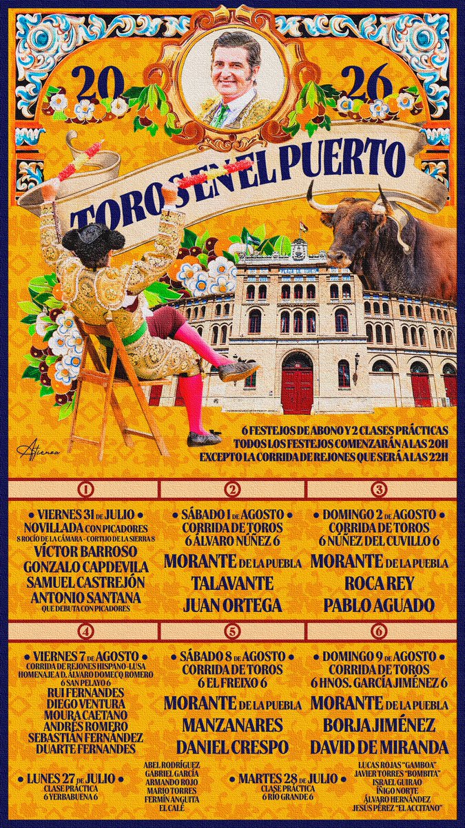 Atienza_Edu's tweet photo. Cartel Toros en El Puerto 2026.
•
•
•
Ilustración original de Edu Atienza.
@CircuitosToros 
#Toros #Cultura #Cádiz https://t.co/38FTPhqJiY
