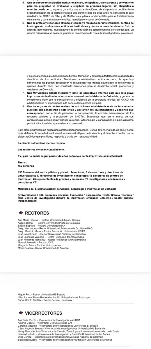 estebanpie's tweet photo. En @icesi adherimos plenamente este comunicado firmado por más de 150 investigadores y académicos, entre otros interesados:

“La improvisación de @MincienciasCo y la corresponsabilidad del
OCAD CTeI hizo perder tres años de trabajo al país en ciencia,
tecnología e innovación”. https://t.co/vs3o3a1EBw