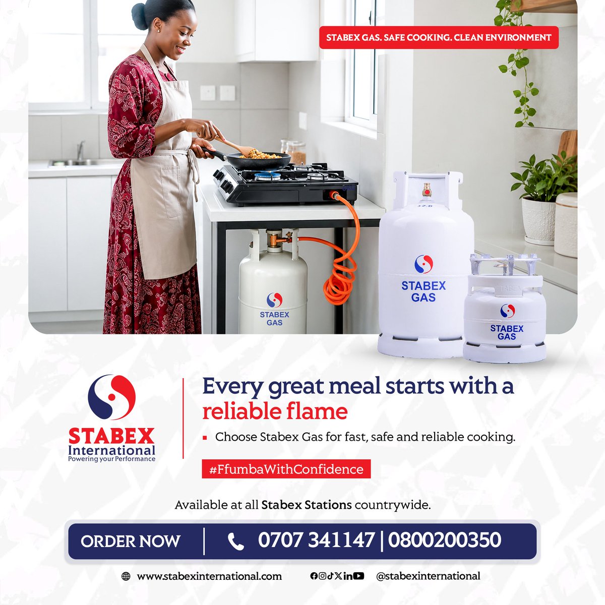 Stabex_Ug's tweet photo. Every great meal starts with a reliable flame.

That’s why more households trust Stabex Gas for fast, safe, and reliable cooking. Cook every meal with confidence, knowing you have a dependable flame from start to finish.

Available at all Stabex stations nationwide.

Order Now 📞 0707 341147 | 0800200350

#CookWithConfidence
#FumbaWithConfidence
#StabexGas #SafeCookingCleanEnvironment