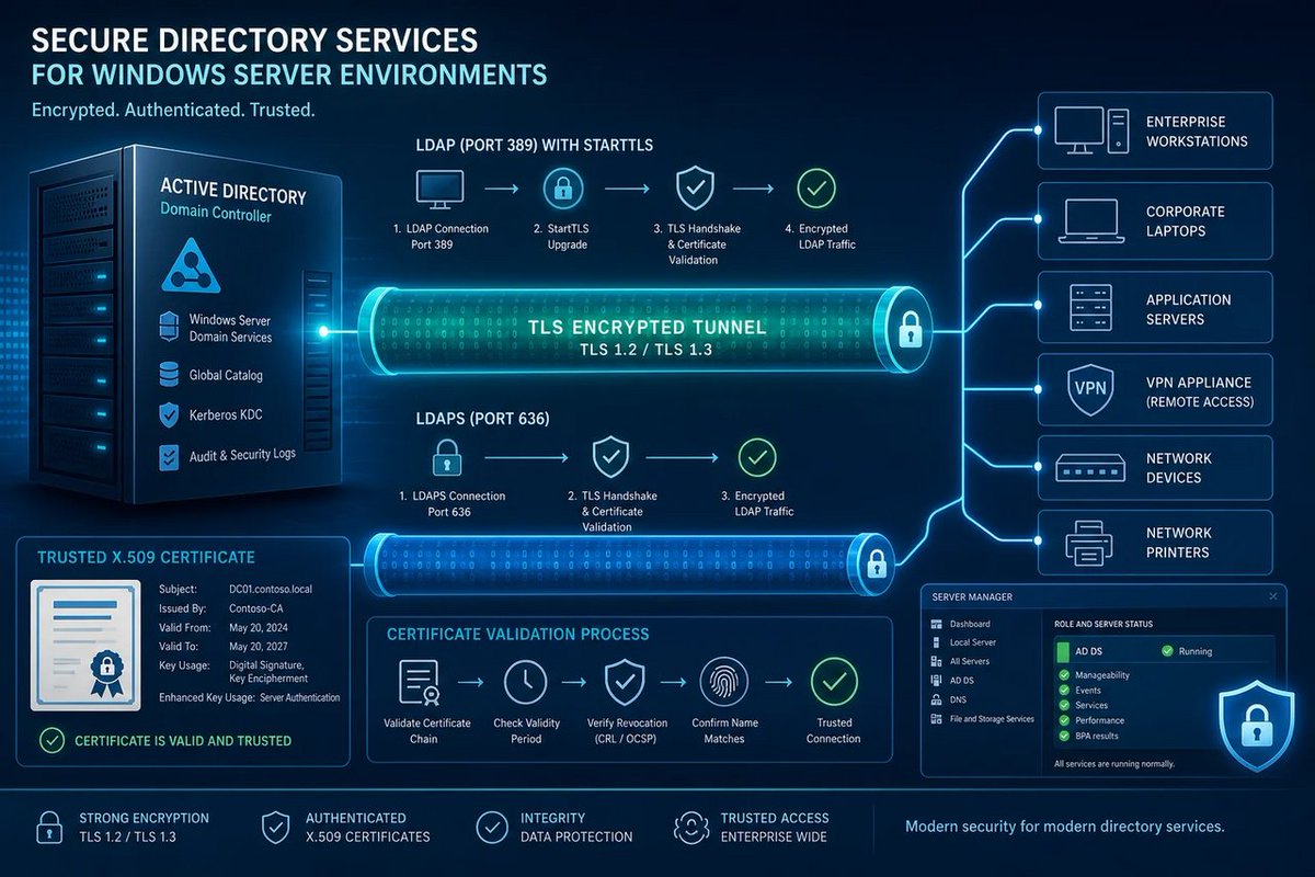 windowsforum's tweet photo. 🔐 LDAPS isn’t ancient SSL—it’s LDAP wrapped in modern TLS. The name survived because tech terminology has excellent backward compatibility, unlike some security protocols.
https://t.co/lBHH1J37mS
#ActiveDirectory #TlsCertificates #LdapSecurity #Ldaps https://t.co/ynkBNmYmyn
