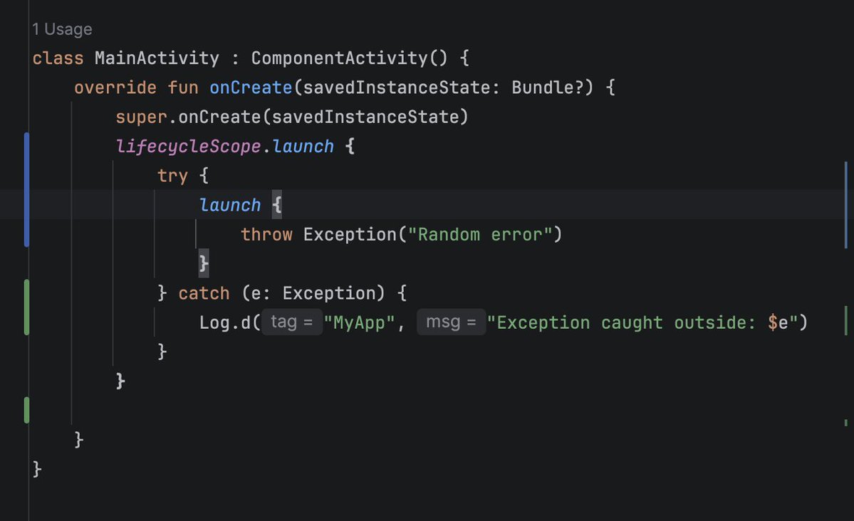 sonusanjeev_'s tweet photo. Exception Handling can often get very tricky with Coroutines. For example, the below code will crash the app even after having a try-catch block. https://t.co/30IKijjM9e