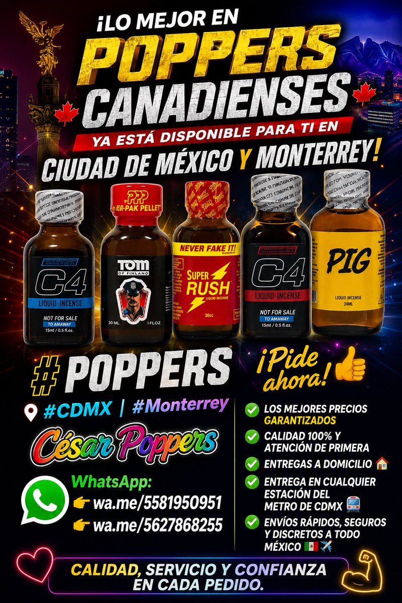 JehovaPoppers's tweet photo. #️⃣POPPERS Pide👍 
#CDMX #Monterrey
🌈César Poppers
📲WhatsApp:
👉https://t.co/n9l5UdF71f
👉https://t.co/U0N9peyr4t
✅Los mejores precios garantizados
✅Calidad y servicio top
✅Entregas a domicilio 🏠
✅Entrega en cualquier estación de 🚋Metro (CDMX)
✅Envíos seguros a todo 🇲🇽✈️ https://t.co/h12tbosD1V