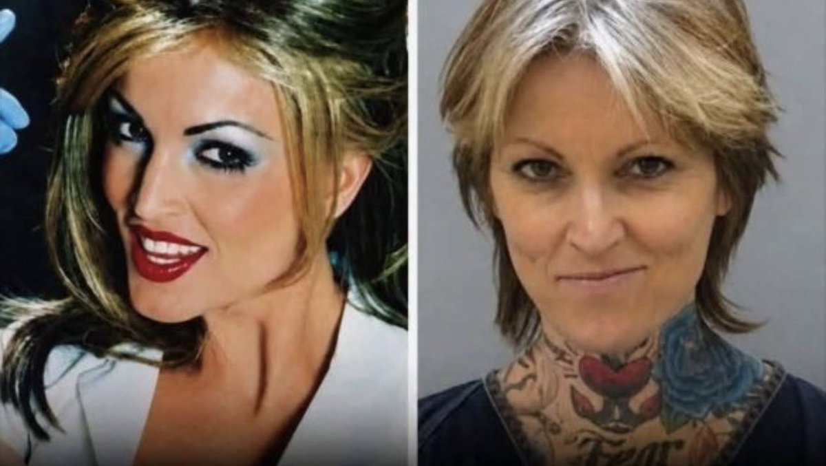 BrianRoemmele's tweet photo. The “nurse” from Blink 182 album cover and videos has unfortunately been arrested a few times as her life took a tumble. This is her mugshot on the right. https://t.co/qxvNLRkbvk